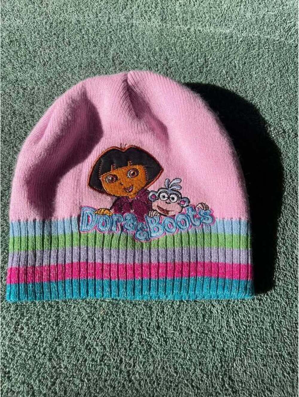 Nickelodeon Dora the Explorer & Boots Girls Pink Striped Knit Beanie Hat